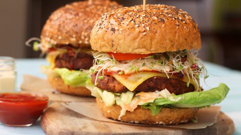 Tofu Burger with Wedges & Salad